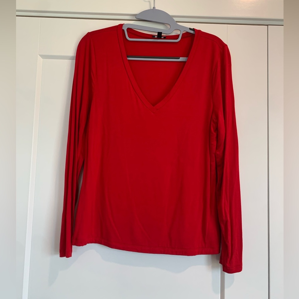 Express Fitted Red Long Sleeve Vneck